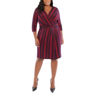 2 for $50 💕 NWT Navy & Red V Neck vertical strip wrap dress 3/4 sleeves
